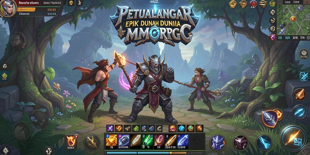 Screenshot gameplay MMORPG AA62 yang menampilkan pertempuran seru.