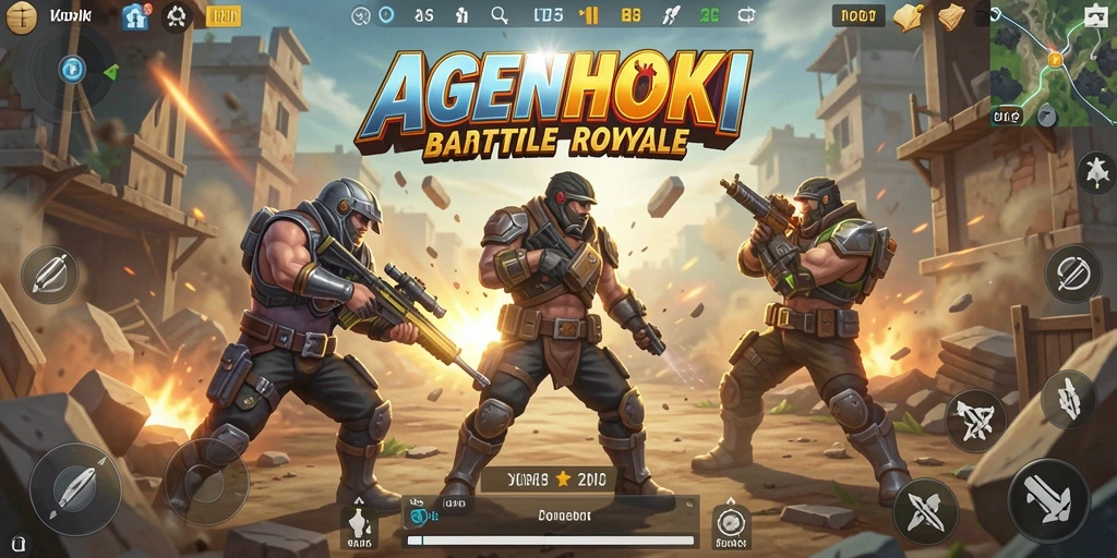 Screenshot AGENHOKI menampilkan aksi seru gameplay Battle Royale.