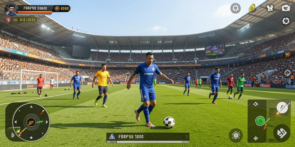Screenshot gameplay FBRP88 yang menampilkan aksi dalam permainan sepak bola.