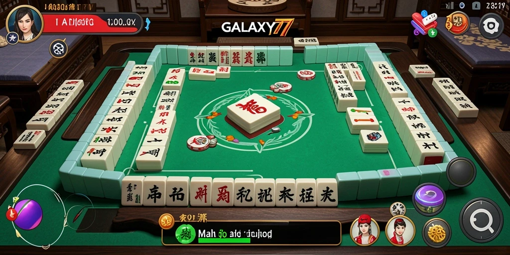 Tampilan gameplay seru GALAXY77 dengan ubin Mahjong berwarna.