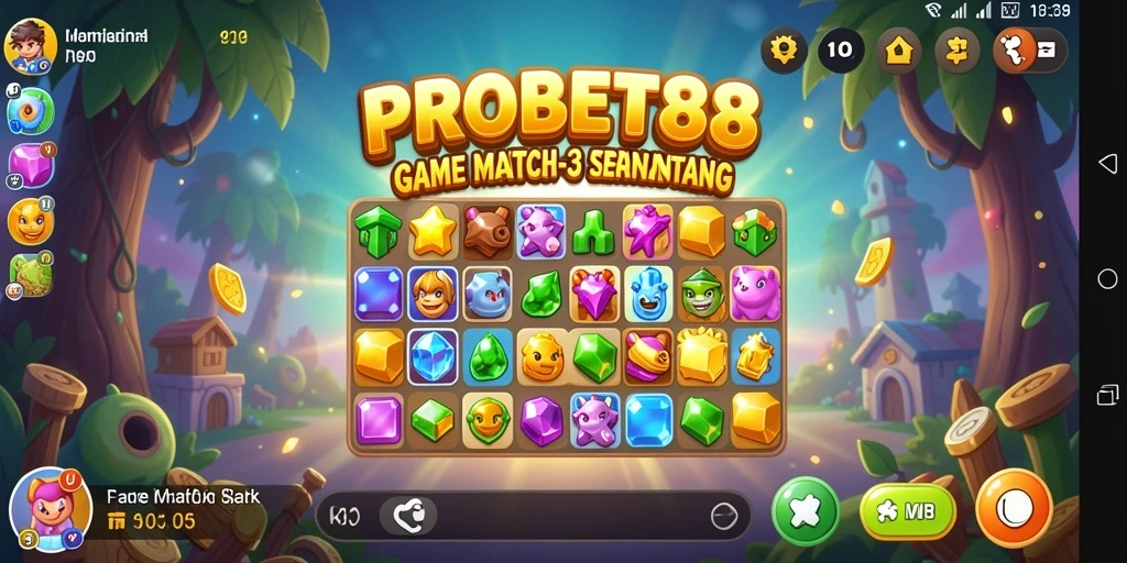 Screenshot gameplay PROBET88 menampilkan aksi Match-3 seru.