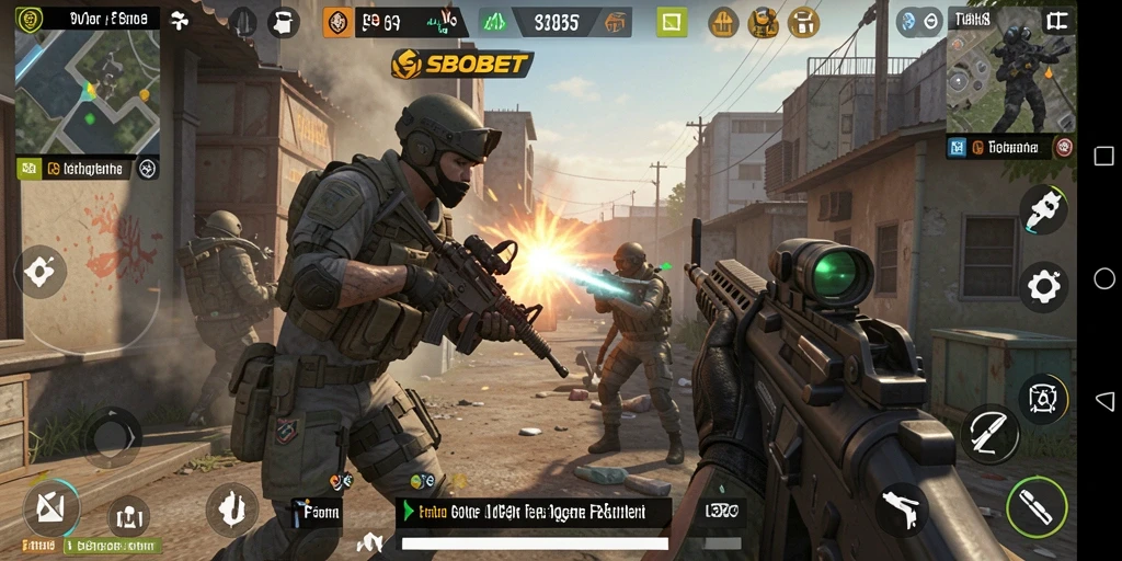 Screenshot menampilkan aksi mendebarkan dalam game FPS SBOBET.