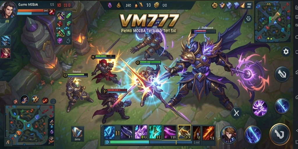 Screenshot gameplay epik dalam VM777 yang menunjukkan pertempuran seru.